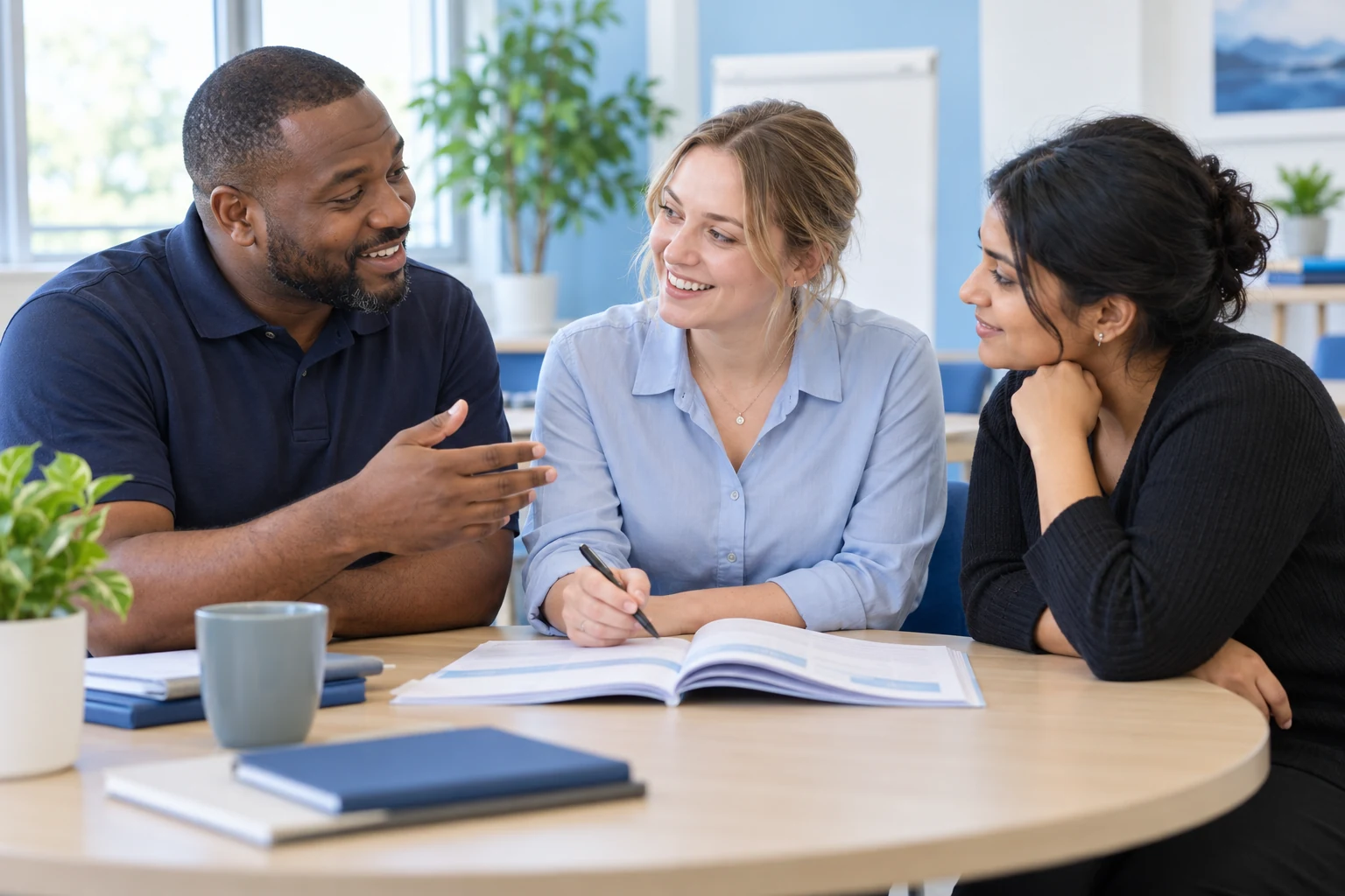 AI-generated illustrative scene of healthcare colleagues learning together during a training session
